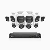 H800 - Zestaw do Monitoringu PoE 10 Kamery (6 Tubowa & 4 Kopułkowa) 4K z 16-Kanałowy Rejestratorem NVR, Noktowizor kolorowy i IR, 1/2.4" progresywny sensor CMOS, Identyfikacji osób lub pojazdów, Wbudowany mikrofon, IP67, Obsługuje RTSP i ONVIF
